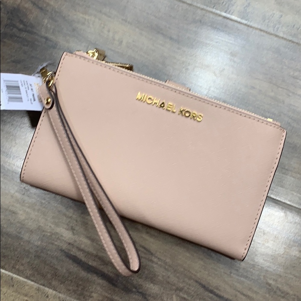 MICHAEL KORS LG DOUBLE ZIP WRISTLET BALLET POWDER BLUSH NWT